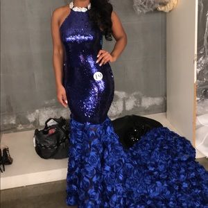 Custom made blue sequin gown.